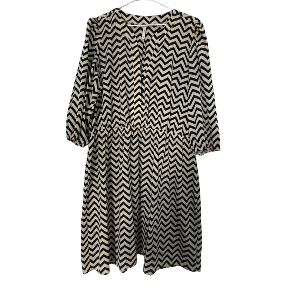 Trinity black cream chevron dress 1XL long sleeves